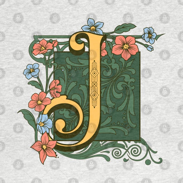 Art Nouveau Letter J, Ornamental Letter J, Art Deco by Promen Art